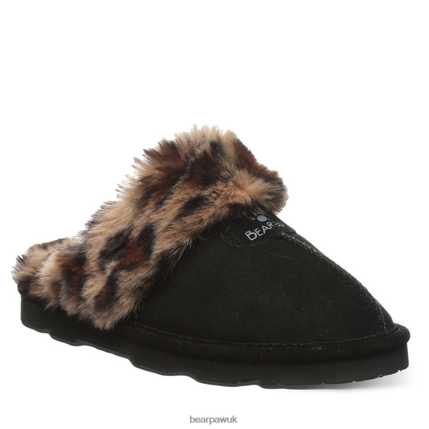 Slippers UK BEARPAW Women Loki Black/Leopard Fur 44J6304