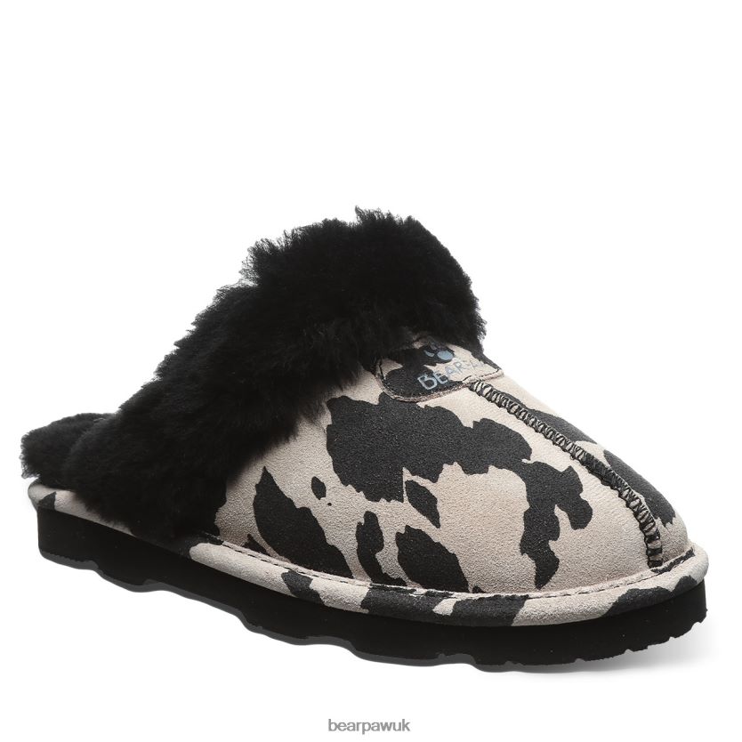 Slippers UK BEARPAW Women Loki Exotic Black Cow Print 44J6293