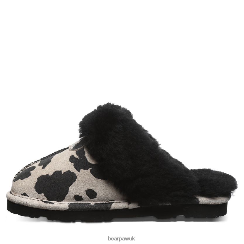 Slippers UK BEARPAW Women Loki Exotic Black Cow Print 44J6293