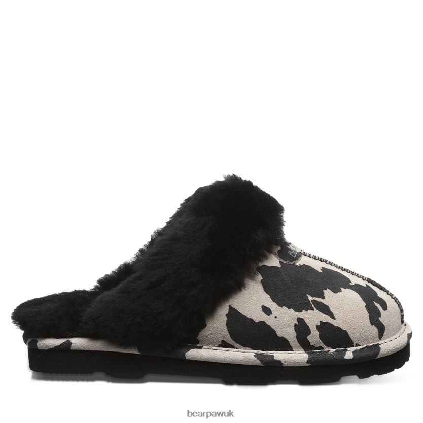 Slippers UK BEARPAW Women Loki Exotic Black Cow Print 44J6293