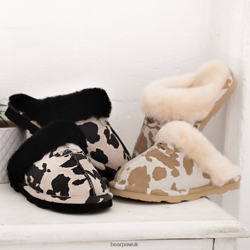 Slippers UK BEARPAW Women Loki Exotic Tan Cow Print 44J6265