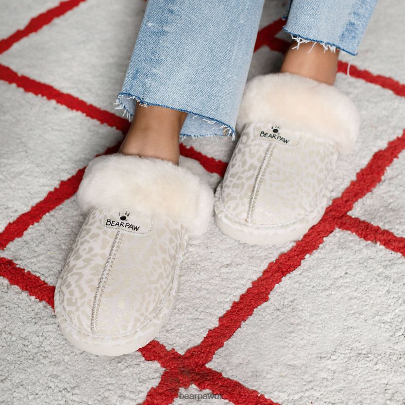 Slippers UK BEARPAW Women Loki Exotic Winter White Leopard Glitter 44J6266